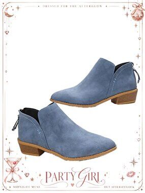 Women's Ankle Booties with Chunky Block Heel and V Cut Design